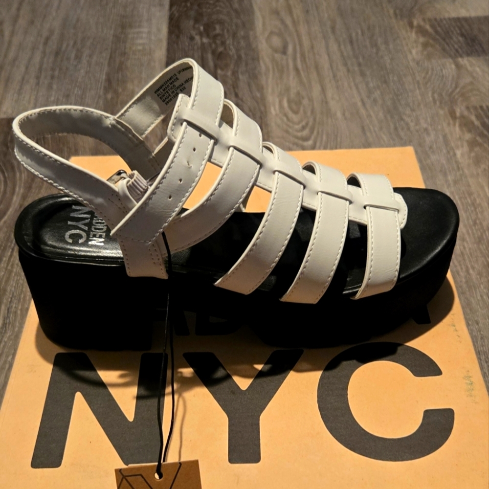 Madden NYC White Platform Strappy Sandals